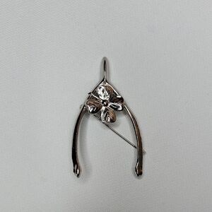 Lang Vintage Sterling Silver Wishbone 4 Leaf Clover Brooch Pin